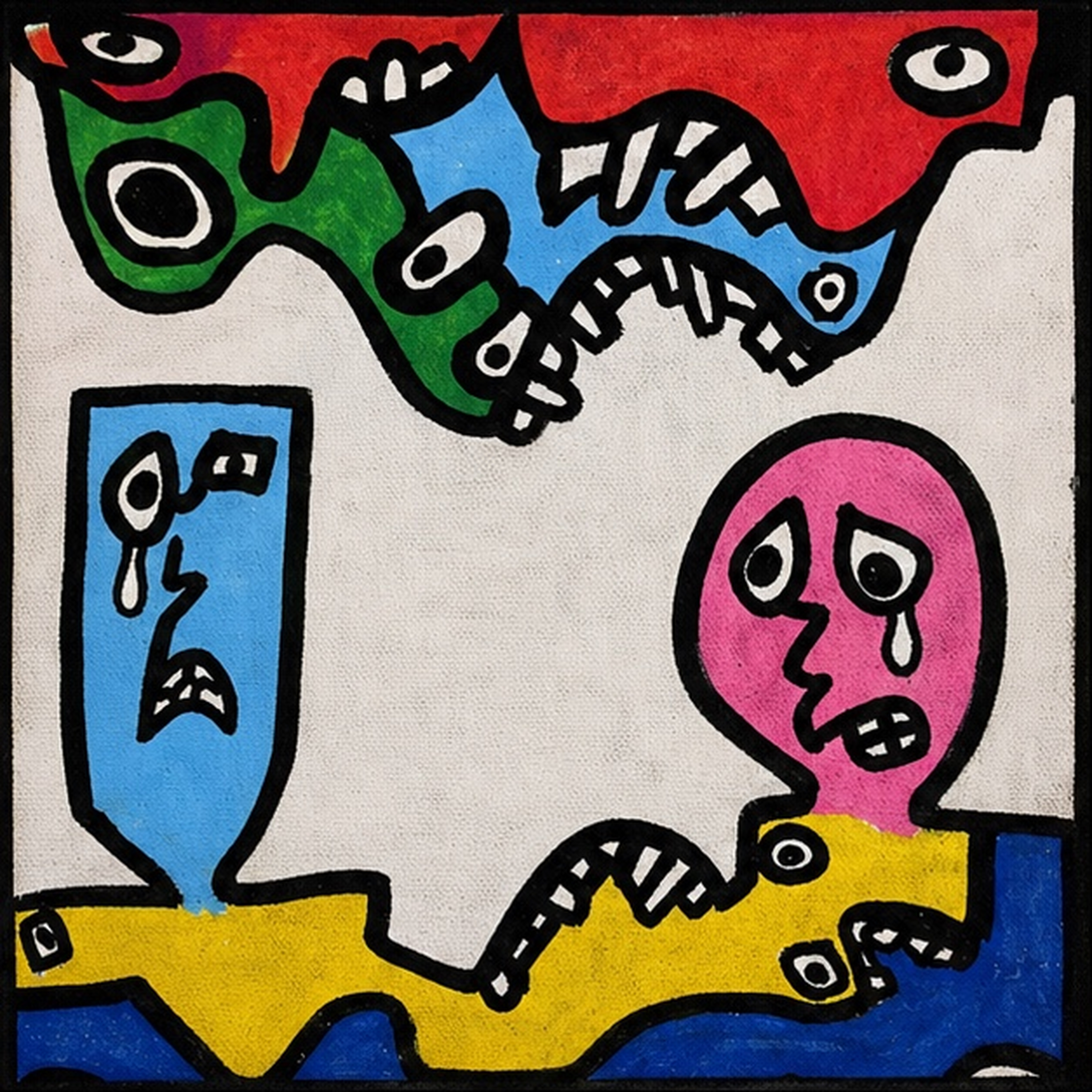 AFOOQ cover art by S.R. featuring a stylized face and blue tones in raw ink outline.